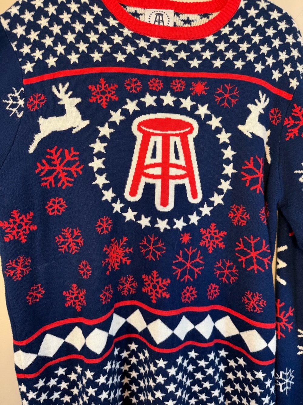 Barstool Navy Red White Crewneck Holiday Sweater for Men - Picture 2 of 5
